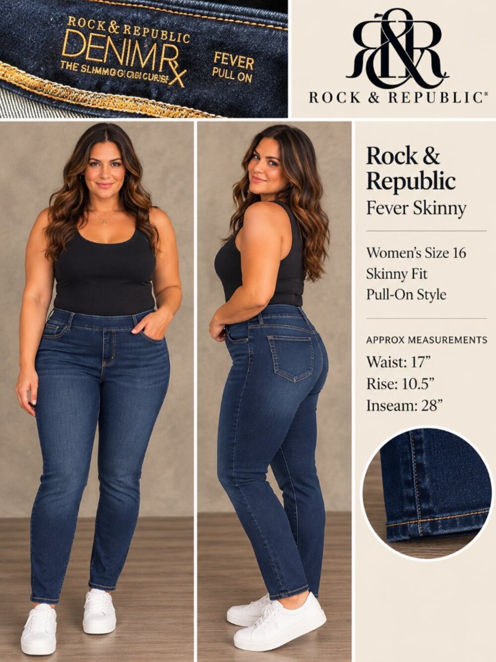 S1242 Fever Pull On Skinny Jeans Rock & Republic Women's Size 16 Jeans